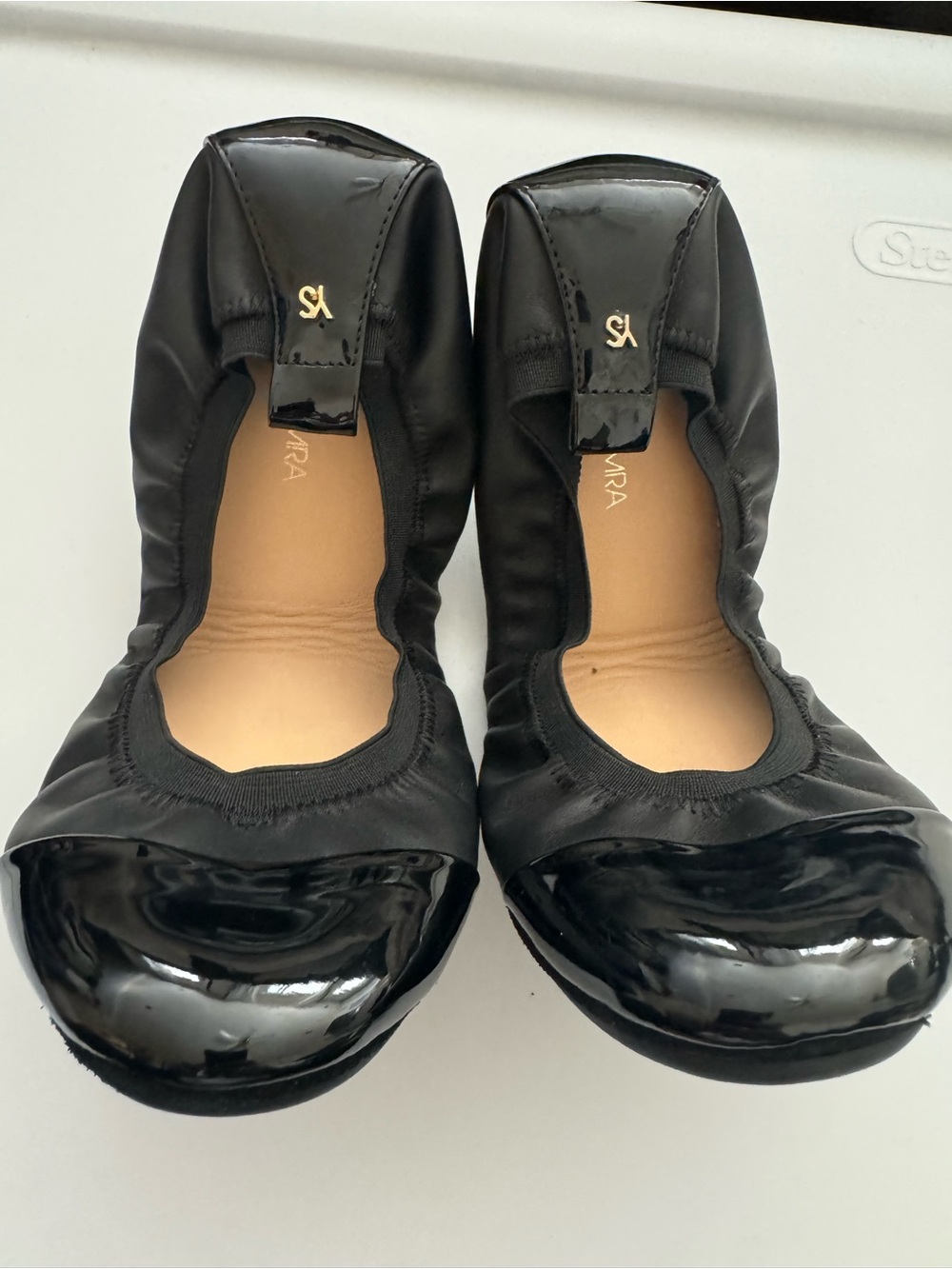 YOSI SAMRA Black Ballet Flats with Patent Toe